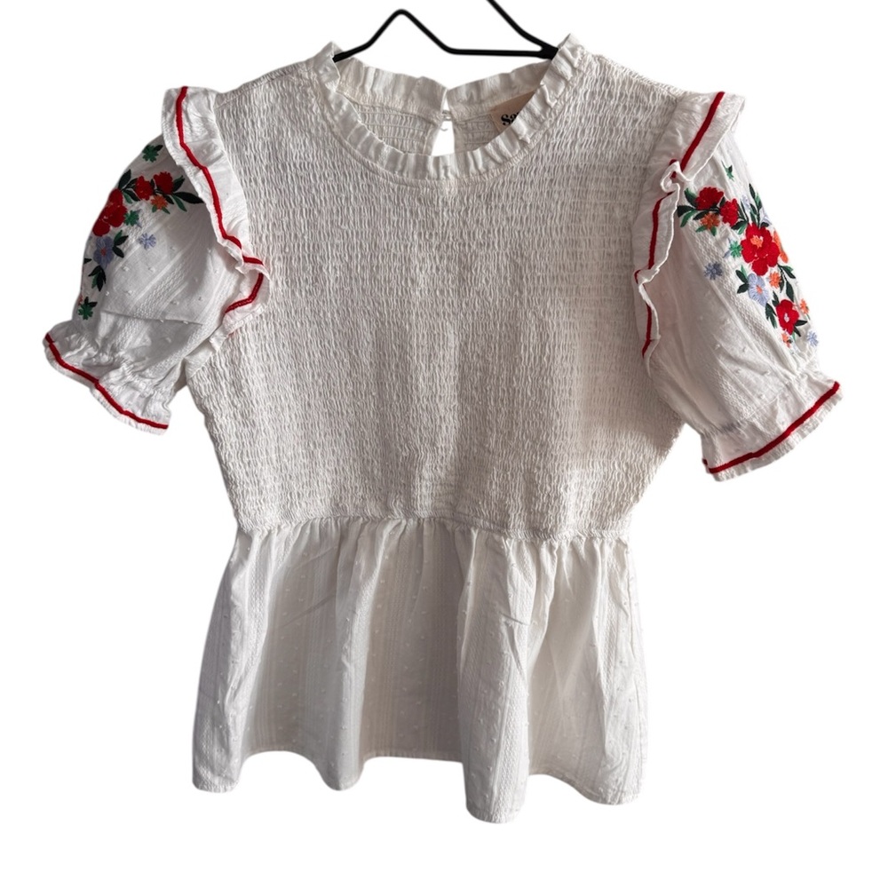 Savanna Jane White Blouse with Red Floral Embroidery